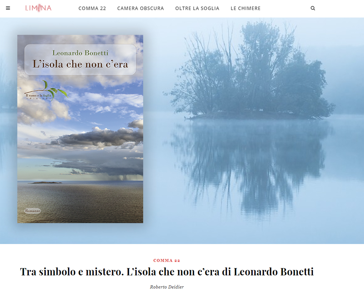 Pagina di Limina e copertina di “L’isola che non c’era”