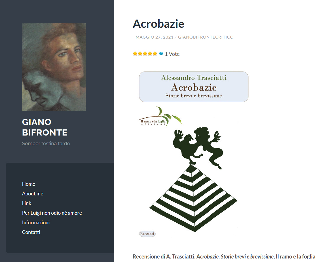 Pagina di Giano Bifronte con la copertina di “Acrobazie”