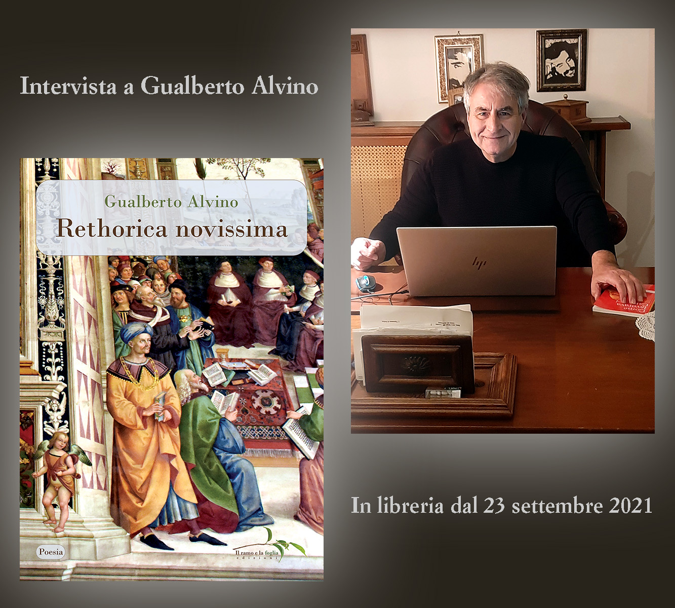 Copertina di “Rethorica novissima” e l’autore Gualberto Alvino