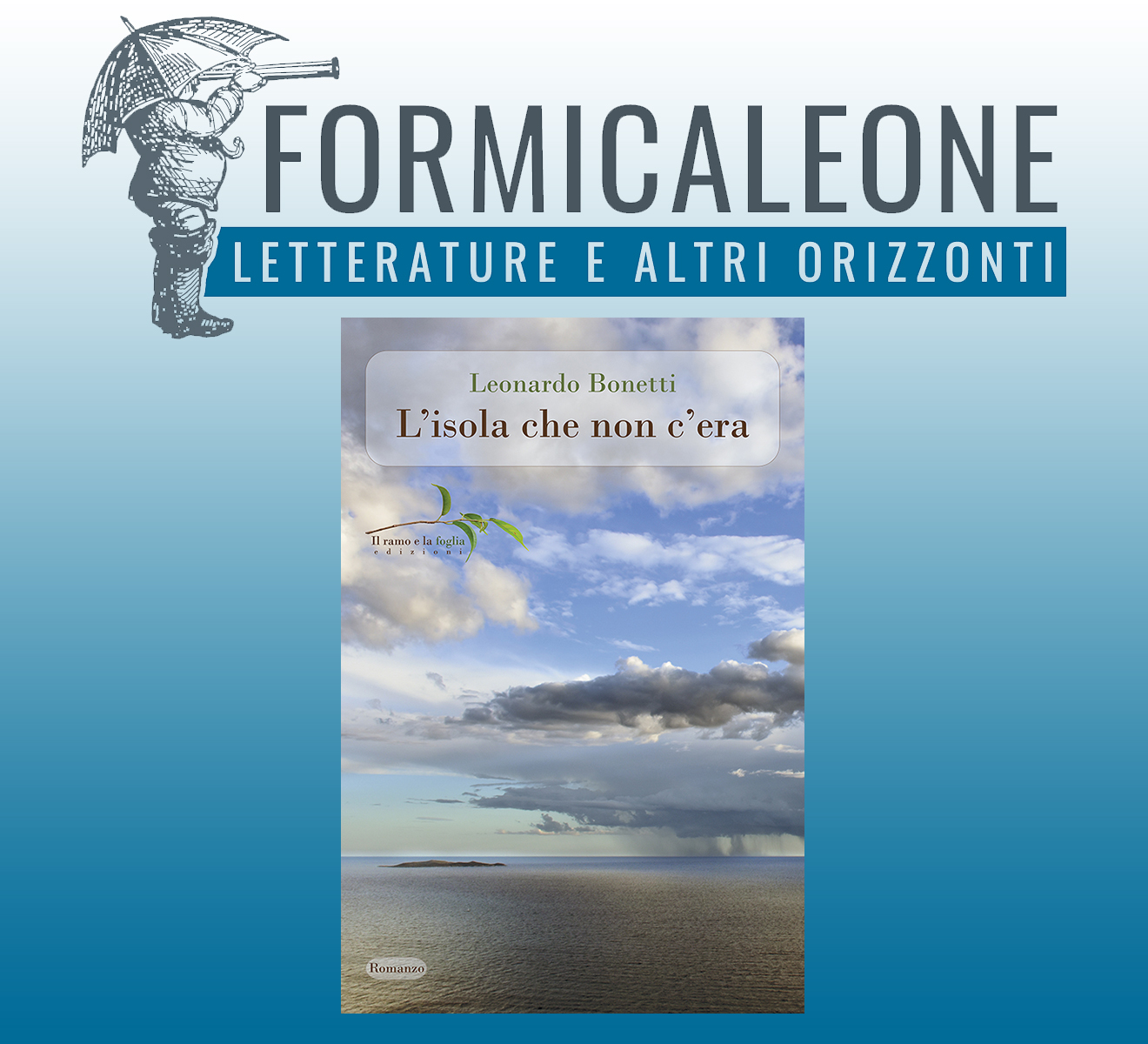 Logo di Formicaleone e copertina di “L’isola che non c’era”