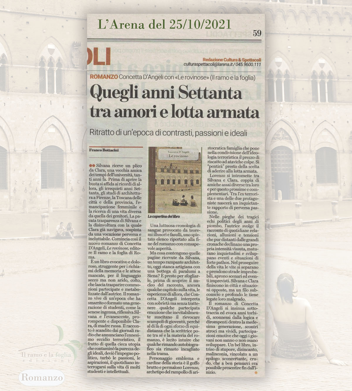 Pagina del quotidiano L’Arena del 25 ottobre 2021