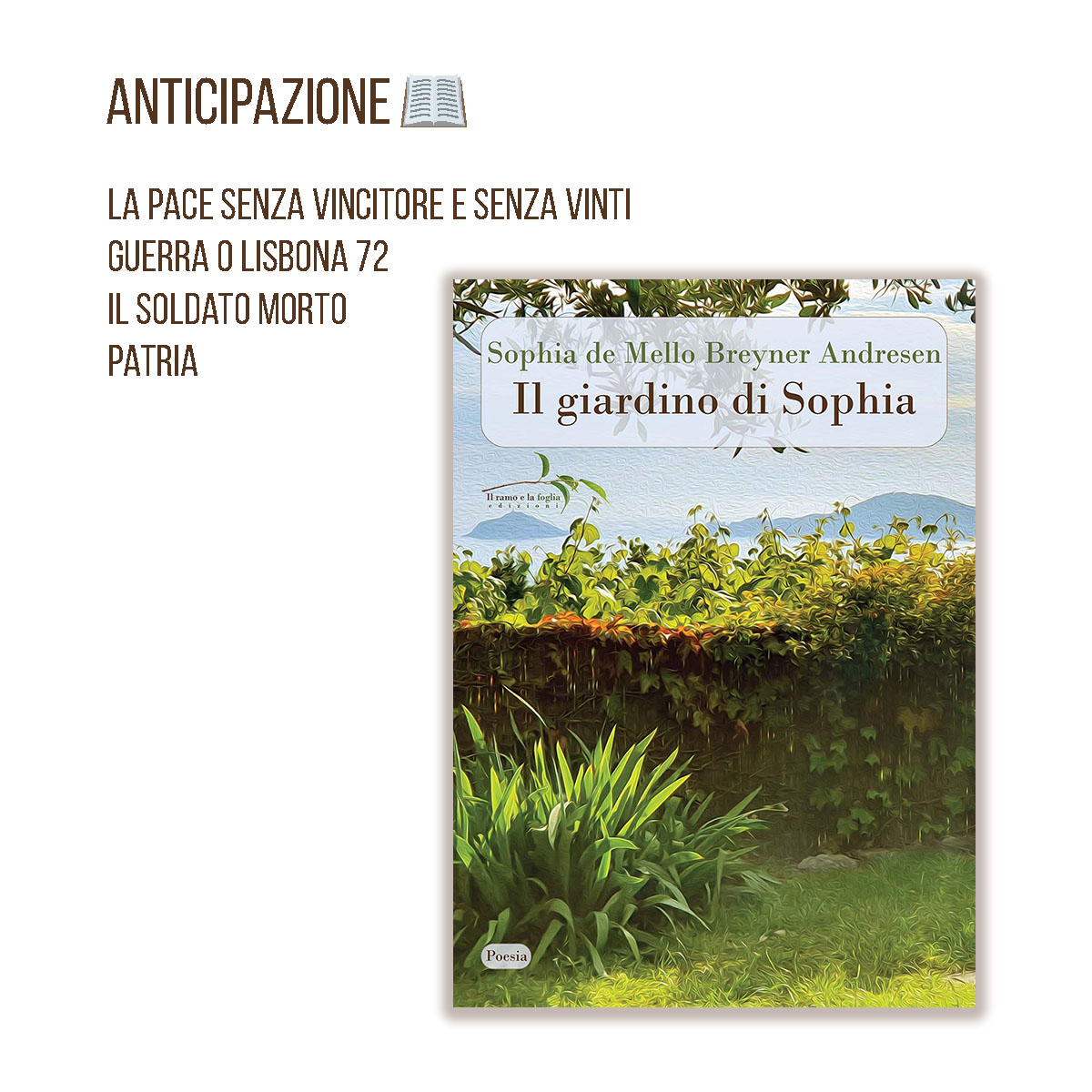 La copertina di “Il giardino di Sophia” e i titoli delle poesie anticipate